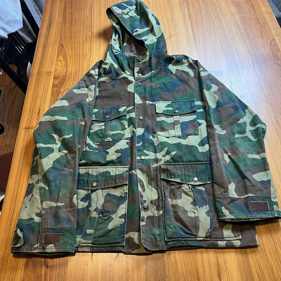 Vintage 90s Black Sheep Camo Full Zip Hooded Chore Jacket Hunting Full Zip Sz L - Picture 1 of 5